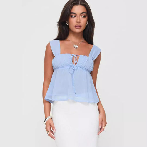 Damen luftiges Sommeroberteil mit raffiniertem Rüschendesign EB