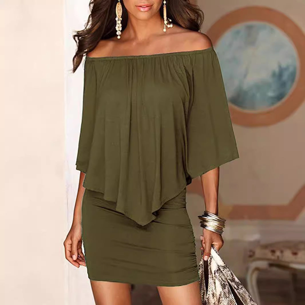 Damen Off-Shoulder Minikleid mit fließendem Oberteil und Taillenbetonung EB