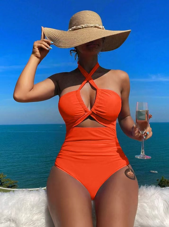 Damen Hoch geschnittener Monokini mit raffiniertem Kreuz-Design EB