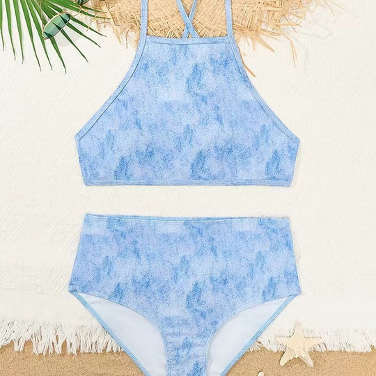 Damen Hochgeschnittener Bikini mit kreativem Muster EB