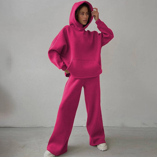 Damen nan Cozy-Komplettset mit extraweichem Oversize-Hoodie, Kängurutasche und High-Waist Palazzo-Sweathose EB
