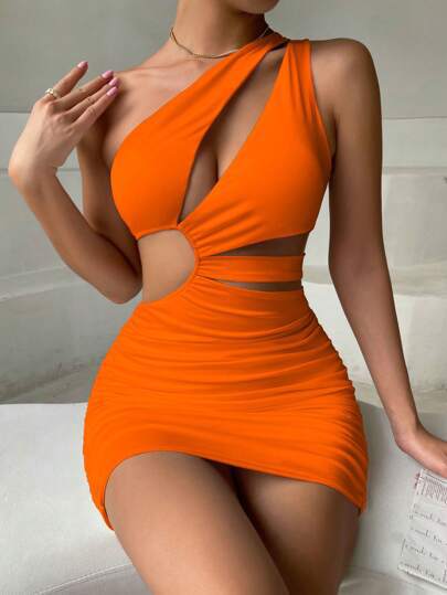 Damen Cut-Out Minikleid mit asymmetrischem Design und Bund-Details EB