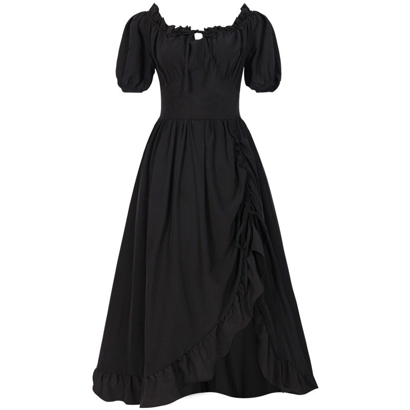 Damen nan romantisches Maxikleid mit Carmen-Ausschnitt, Puffärmeln, tailliertem Mieder und seitlicher Raffung Eb