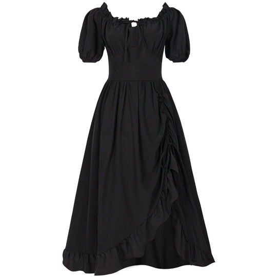 Damen nan romantisches Maxikleid mit Carmen-Ausschnitt, Puffärmeln, tailliertem Mieder und seitlicher Raffung Eb