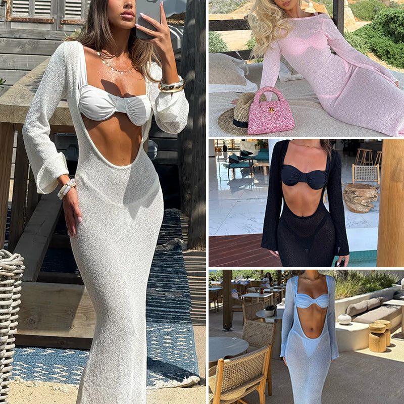 Damen Elegante und luftige Strandrobe mit tiefem V-Ausschnitt und seidigem Finish EB