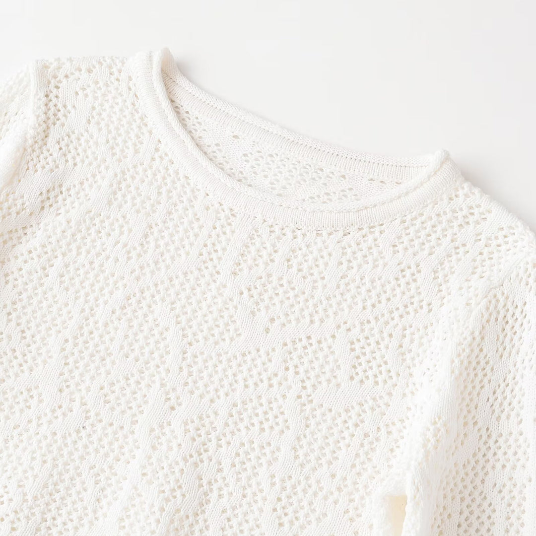 Damen Cropped Strickoberteil mit elegantem Längs-Muster EB