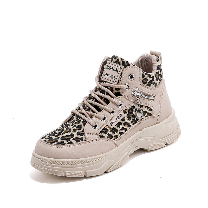 Damen High-Top Sneakers mit auffälligem Leopardenmuster und trendiger Sohle EB
