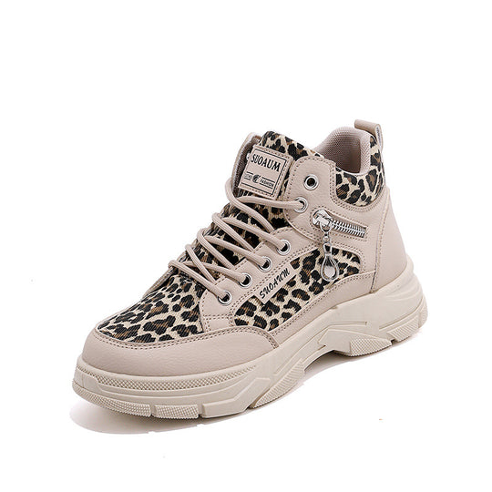 Damen High-Top Sneakers mit auffälligem Leopardenmuster und trendiger Sohle EB