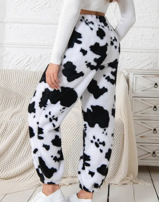 Damen kuschelige Fleece-Hose mit Leopardenmuster EB