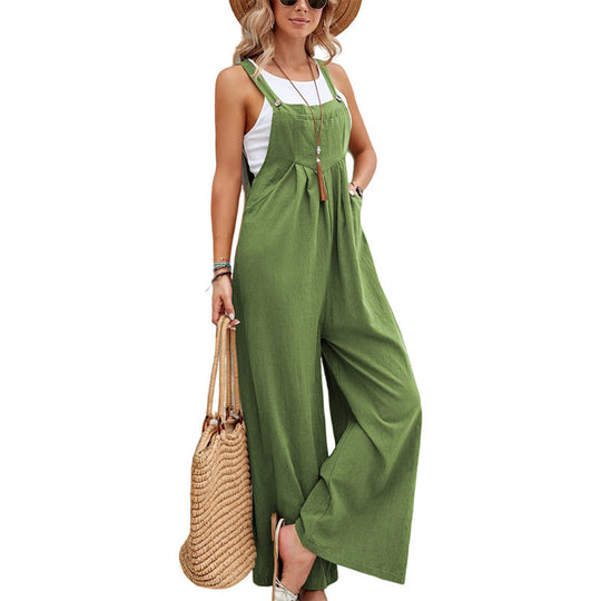 Damen Lässiger Jumpsuit mit weitem Bein und verstellbaren Trägern EB