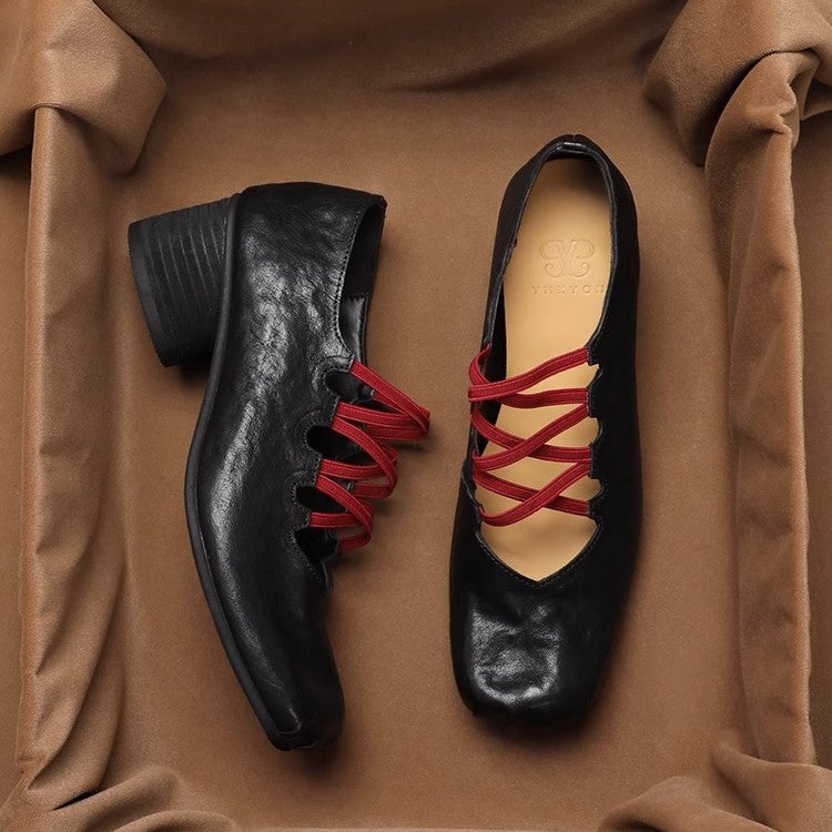 Damen Ballerina-Schuhe mit raffiniertem Schnürdesign und weicher Lederoberfläche EB