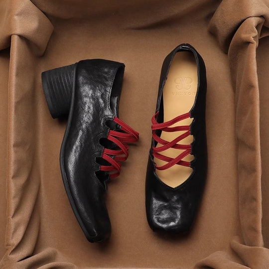 Damen Ballerina-Schuhe mit raffiniertem Schnürdesign und weicher Lederoberfläche EB