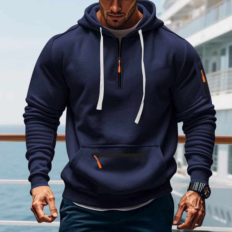 Herren sportlicher Kapuzenpullover mit praktischem Zwei-Wege-Reißverschluss und seitlichen Taschen EB