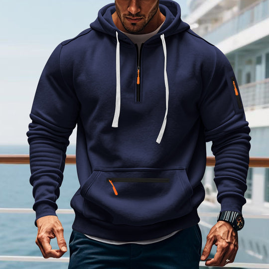 Herren sportlicher Kapuzenpullover mit praktischem Zwei-Wege-Reißverschluss und seitlichen Taschen EB