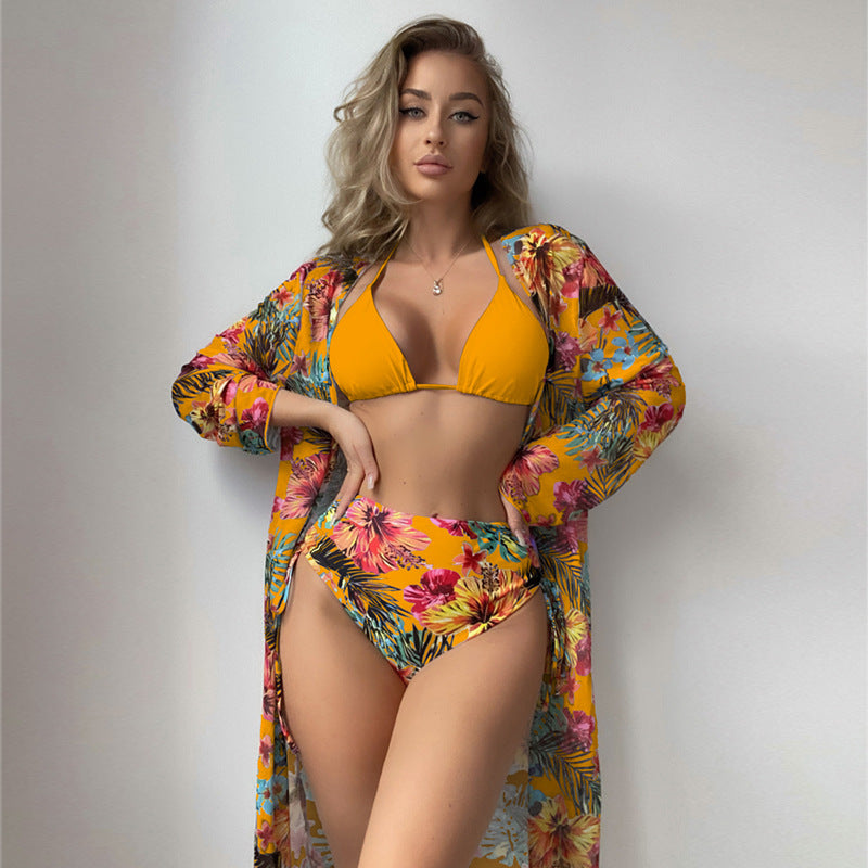 Damen Hochtaillierter Bikini mit floralem Cover-Up EB