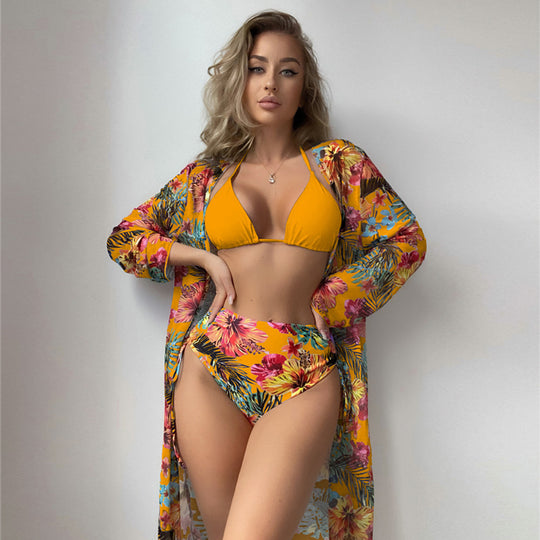 Damen Hochtaillierter Bikini mit floralem Cover-Up EB