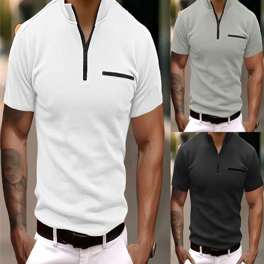 Herren Kurzarm Zip-T-Shirt mit praktischer Brusttasche EB