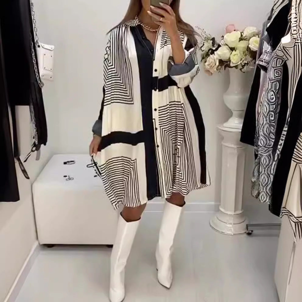 Damen Übergroßes Hemdblusenkleid im modernen Streifen-Design mit Knopfleiste Heidi-Mode
