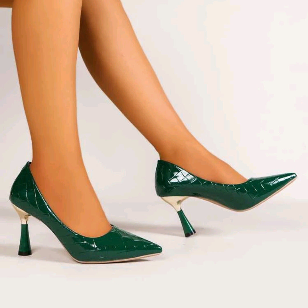 Damen elegante spitze Pumps mit glänzendem Krokodilprägung EB