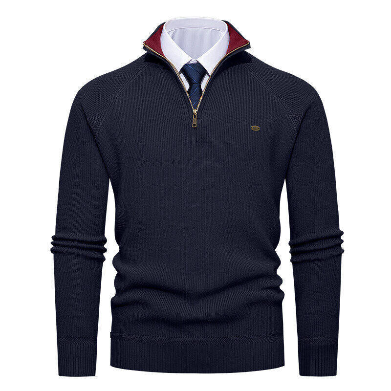 Herren eleganter Strickpullover mit Stehkragen und Reißverschluss EB