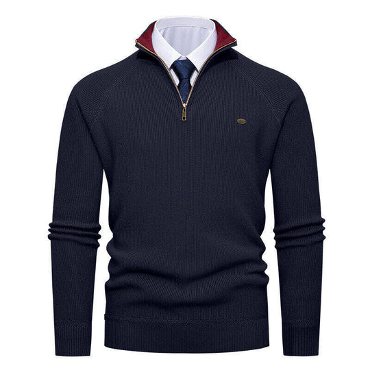 Herren eleganter Strickpullover mit Stehkragen und Reißverschluss EB