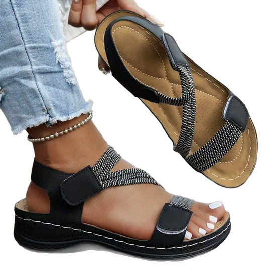 Damen Komfortable Sandalen mit verstellbaren Riemen und ergonomischem Fußbett EB