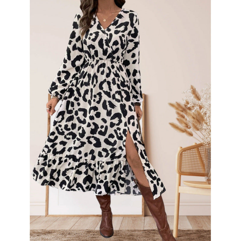 Damen Maxikleid mit asymmetrischem Schnitt und trendigem Leopardenmuster EB