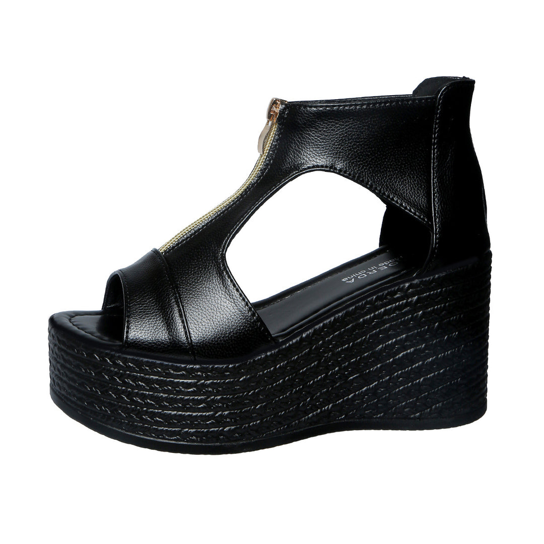 Damen Wedge-Sandaletten mit modischem Reißverschluss und anatomischem Fußbett EB