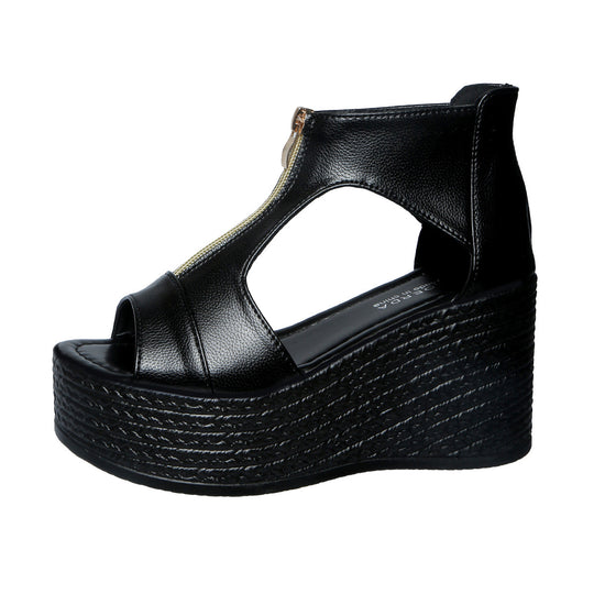 Damen Wedge-Sandaletten mit modischem Reißverschluss und anatomischem Fußbett EB