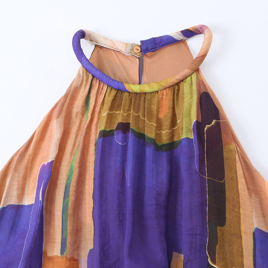 Damen Maxikleid mit hohem Kragen und fließendem Stoff EB