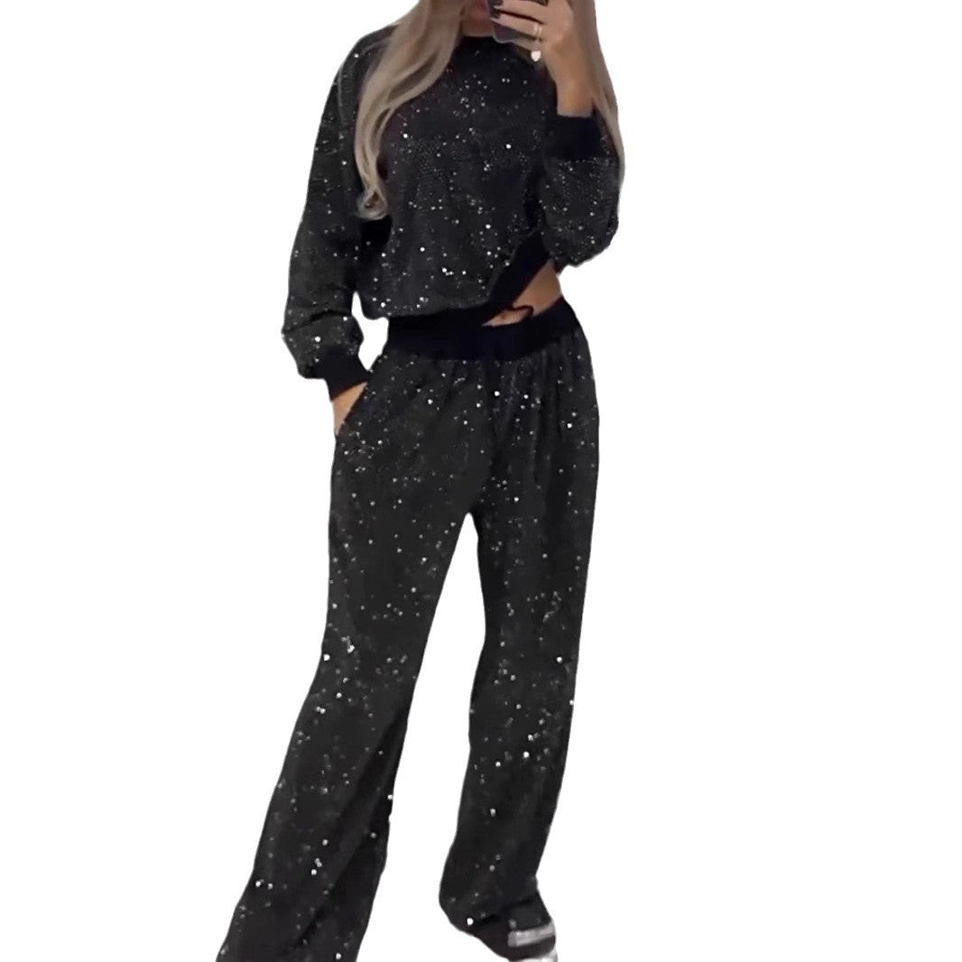 Damen funkelndes Lounge-Outfit mit elastischem Bund und modernem Schnitt EB