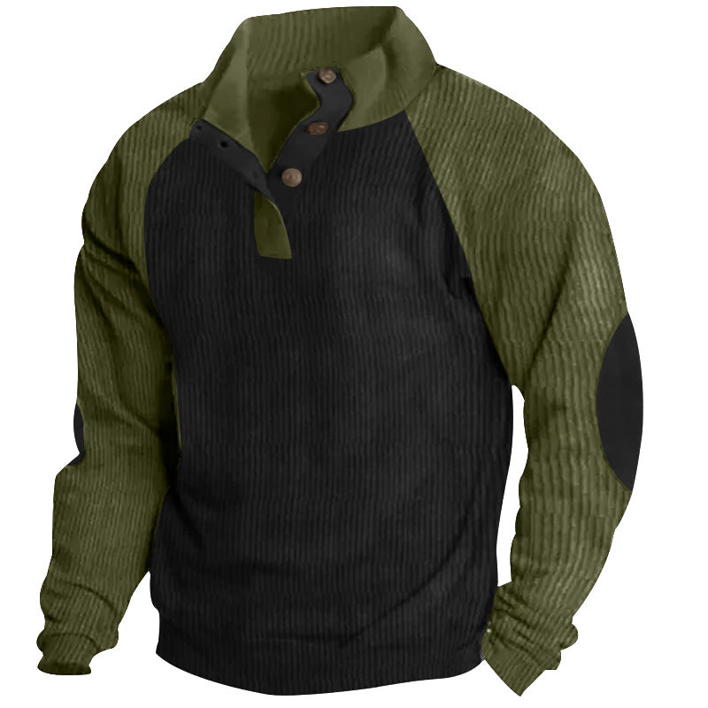 Herren nan strukturiertes Henley-Sweatshirt mit Stehkragen, Raglanärmeln und Ellbogenpatches EB
