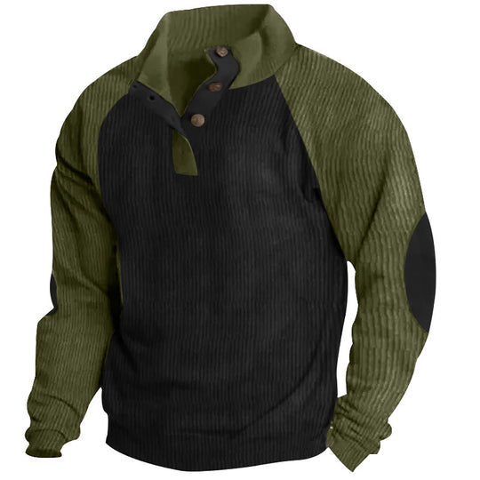 Herren nan strukturiertes Henley-Sweatshirt mit Stehkragen, Raglanärmeln und Ellbogenpatches EB