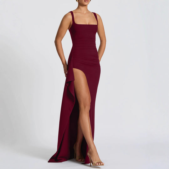Damen Elegantes Maxikleid mit seitlichem Schlitz und raffinierten Raffungselementen EB