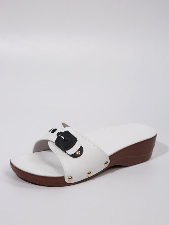 Damen nan Schlupf-Pantolette mit gepolstertem Komfortfußbett, dekorativer Schnalle und leichter Keilsohle EB