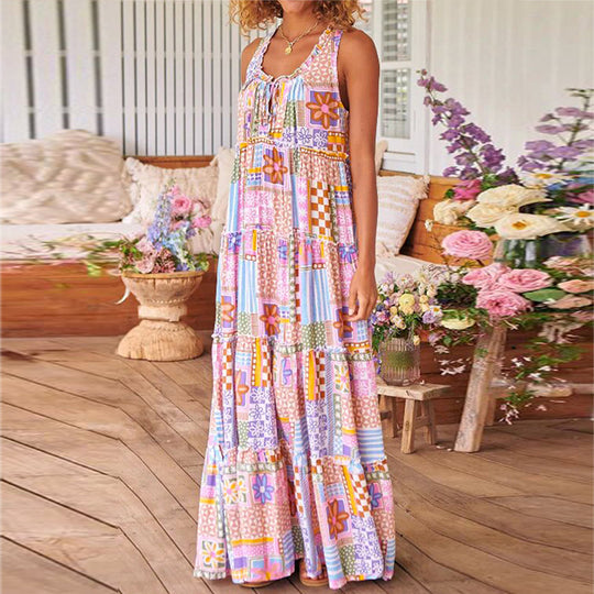 Damen Maxikleid mit farbenfrohem Mandala-Muster und luftiger Passform EB