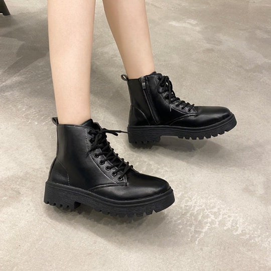 Damen modische Schnürstiefeletten mit robustem Profil EB