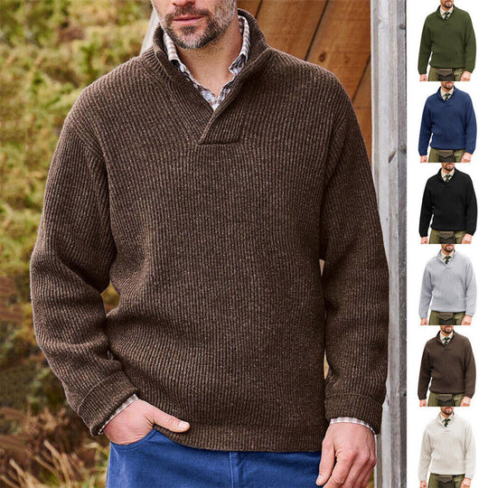 Herren Strickpullover mit modernem Stehkragen und feiner Rippstruktur EB