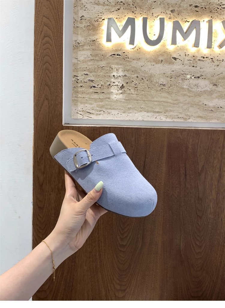 Damen bequeme Clogs mit dekorativem Schnallenverschluss und hochwertigem Veloursleder EB