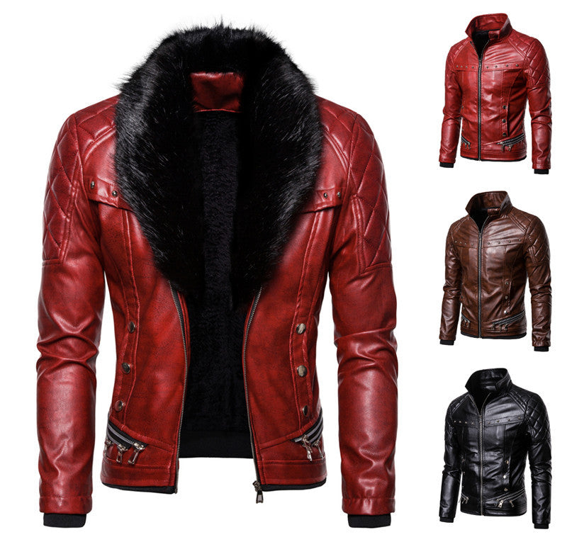 Herren Kunstlederjacke mit luxuriösem Fellkragen EB