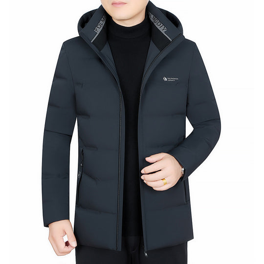 Herren Wattierter City-Mantel mit Kapuze, nahtlosem Minimaldesign und winddichter Performance-Außenhaut EB