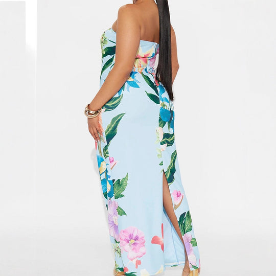 Damen Maxikleid im eleganten Bandeau-Stil mit floralem Druck EB