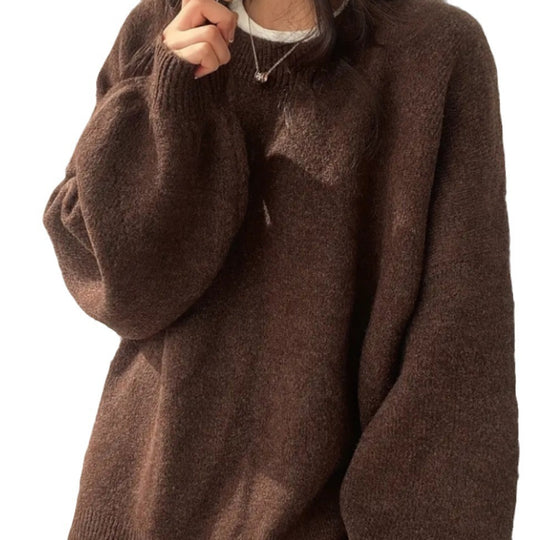 Damen Oversized Strickpullover mit weichem Fleece-Material und modernen Schnittelementen EB