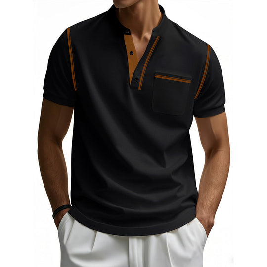Herren Polo-Shirt mit modischem Henley-Kragen und praktischer Brusttasche EB