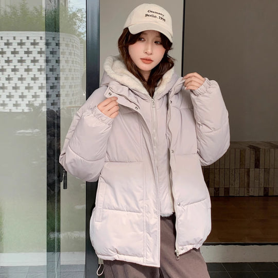Damen Modische Pufferjacke mit abnehmbarem Kunstfellkragen und praktischen Taschen EB