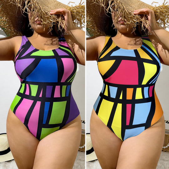 Damen Einteiler Badeanzug mit geometrischem Design EB