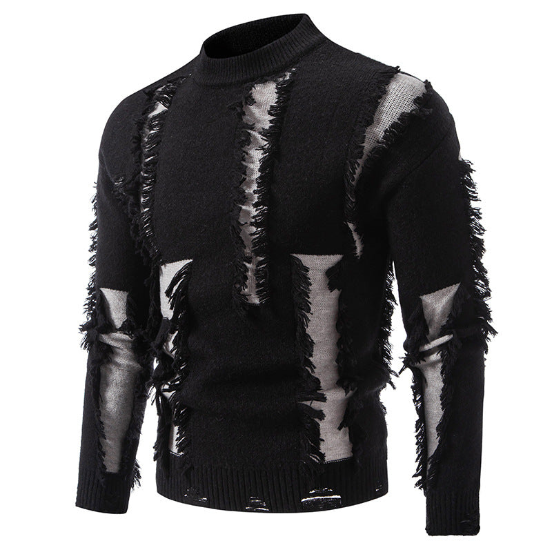 Herren moderner Strickpullover mit trendigen Fransen und einzigartigem Design EB