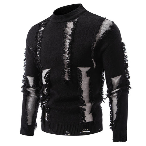 Herren moderner Strickpullover mit trendigen Fransen und einzigartigem Design EB