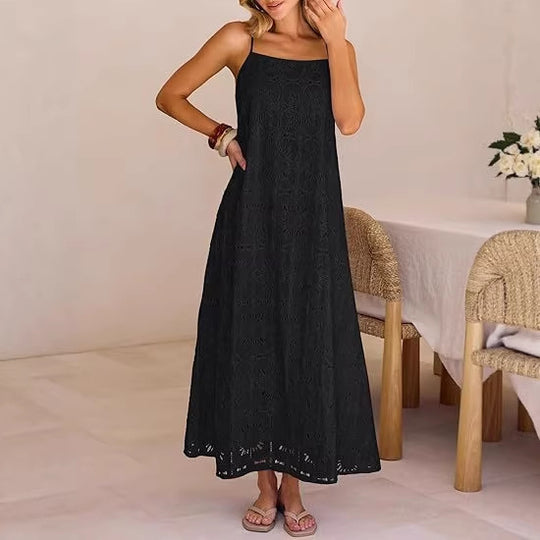 Damen Maxikleid mit filigranem Lochmuster EB