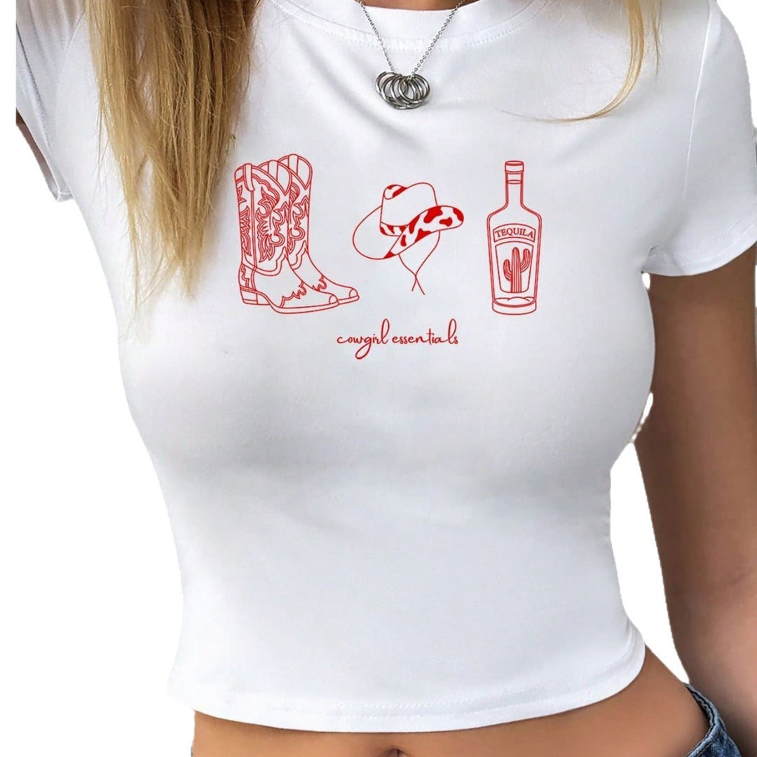 Damen Crop-T-Shirt mit kreativem Cowboy-Design EB